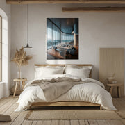 Oceanfront Modern Living Glass Wall Art – Luxurious Coastal Interior Scene-KAFCD014