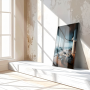 Oceanfront Modern Living Glass Wall Art – Luxurious Coastal Interior Scene-KAFCD014