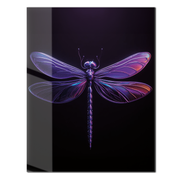 Neon Dragonfly Glass Wall Art – Futuristic Insect Design with Vivid Purple Glow-KAFCD015