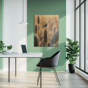 Wheatfield Bird Glass Wall Art – Serene Nature Scene with Golden Light & Minimalist Charm-KAFCD017