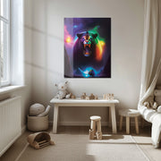 Neon Roaring Bear Glass Wall Art – Psychedelic Cosmic Wildlife Fantasy Scene-KAFCD018