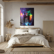 Neon Roaring Bear Glass Wall Art – Psychedelic Cosmic Wildlife Fantasy Scene-KAFCD018