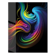 Abstract Neon Swirl Glass Wall Art – Colorful Fluid Motion on Deep Black Canvas-KAFCD019