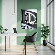 Monochrome Abstract Architecture Glass Wall Art – 3D Optical Illusion UV Print-KAFCD021