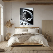 Monochrome Abstract Architecture Glass Wall Art – 3D Optical Illusion UV Print-KAFCD021