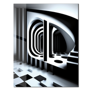Monochrome Abstract Architecture Glass Wall Art – 3D Optical Illusion UV Print-KAFCD021