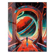 Astronaut Gateway to Saturn Glass Wall Art – Futuristic Sci-Fi UV Print Design-KAFCD023