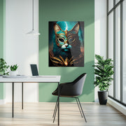 Regal Masked Cat Glass Wall Art – Fantasy Feline Portrait UV Print Design-KAFCD024