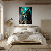 Regal Masked Cat Glass Wall Art – Fantasy Feline Portrait UV Print Design-KAFCD024