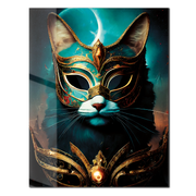 Regal Masked Cat Glass Wall Art – Fantasy Feline Portrait UV Print Design-KAFCD024