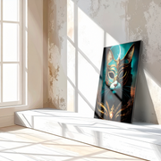 Regal Masked Cat Glass Wall Art – Fantasy Feline Portrait UV Print Design-KAFCD024