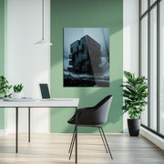 Dark Brutalist Architecture Glass Wall Art – Monolithic Structure UV Print-KAFCD025