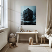 Dark Brutalist Architecture Glass Wall Art – Monolithic Structure UV Print-KAFCD025