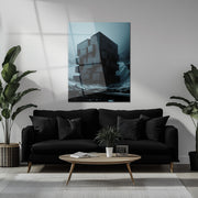 Dark Brutalist Architecture Glass Wall Art – Monolithic Structure UV Print-KAFCD025