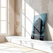 Dark Brutalist Architecture Glass Wall Art – Monolithic Structure UV Print-KAFCD025