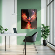 Fiery Phoenix Glass Wall Art – Rebirth & Flame Fantasy UV Print Design-KAFCD027