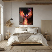 Fiery Phoenix Glass Wall Art – Rebirth & Flame Fantasy UV Print Design-KAFCD027