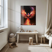 Fiery Phoenix Glass Wall Art – Rebirth & Flame Fantasy UV Print Design-KAFCD027