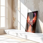Fiery Phoenix Glass Wall Art – Rebirth & Flame Fantasy UV Print Design-KAFCD027