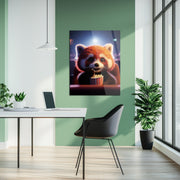 Cute Red Panda at the Movies Glass Wall Art – Whimsical UV Print Design-KAFCD028