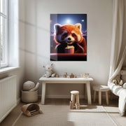 Cute Red Panda at the Movies Glass Wall Art – Whimsical UV Print Design-KAFCD028