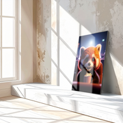 Cute Red Panda at the Movies Glass Wall Art – Whimsical UV Print Design-KAFCD028