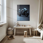 Futuristic Cyberbike Glass Wall Art – High-Tech Motorcycle UV Print Design-KAFCD029