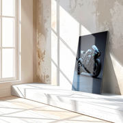 Futuristic Cyberbike Glass Wall Art – High-Tech Motorcycle UV Print Design-KAFCD029