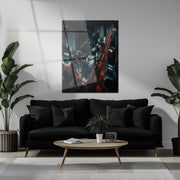 Cyberpunk Cityscape Glass Wall Art – Neon Lit Futuristic Skyline UV Print-KAFCD031