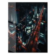 Cyberpunk Cityscape Glass Wall Art – Neon Lit Futuristic Skyline UV Print-KAFCD031