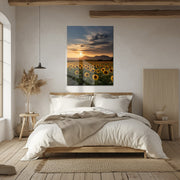 Sunset Sunflower Field Glass Wall Art – Warm Nature Landscape UV Print-KAFCD032