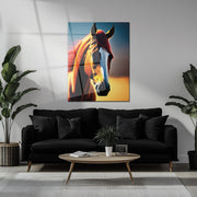 Majestic Horse Portrait Glass Wall Art – Bold Equine UV Print Design-KAFCD035