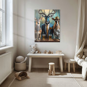 Elegant Antelope Gathering Glass Wall Art – Whimsical Animal Portrait UV Print-KAFCD036