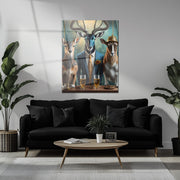Elegant Antelope Gathering Glass Wall Art – Whimsical Animal Portrait UV Print-KAFCD036