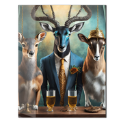 Elegant Antelope Gathering Glass Wall Art – Whimsical Animal Portrait UV Print-KAFCD036