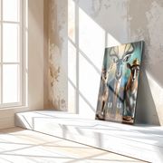 Elegant Antelope Gathering Glass Wall Art – Whimsical Animal Portrait UV Print-KAFCD036