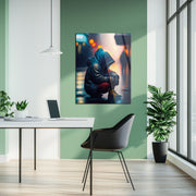 Urban Hoodie Figure Glass Wall Art – Moody Neon City Street UV Print-KAFCD038