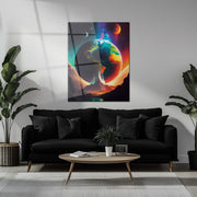 Surreal Planet Earth Glass Wall Art – Fantasy Sci-Fi Landscape UV Print-KAFCD039
