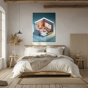 Modern Miniature Room Glass Wall Art – Cozy Interior Design UV Print-KAFCD040
