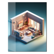 Modern Miniature Room Glass Wall Art – Cozy Interior Design UV Print-KAFCD040
