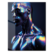 Holographic Male Portrait Glass Wall Art – Futuristic Neon Body UV Print-KAFCD041