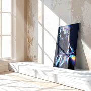Holographic Male Portrait Glass Wall Art – Futuristic Neon Body UV Print-KAFCD041