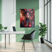 Regal Afro-Futuristic Woman Glass Wall Art – Bold Fashion Portrait UV Print-KAFCD042