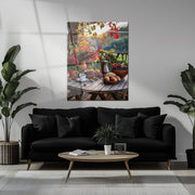 Autumn Breakfast Table Glass Wall Art – Rustic Harvest Outdoor UV Print-KAFCD045