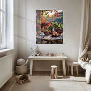 Autumn Breakfast Table Glass Wall Art – Rustic Harvest Outdoor UV Print-KAFCD045