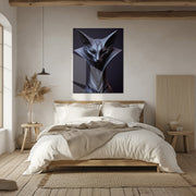Geometric Feline Sculpture Glass Wall Art – Futuristic Abstract Cat UV Print-KAFCD046