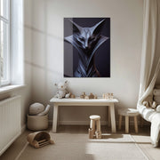Geometric Feline Sculpture Glass Wall Art – Futuristic Abstract Cat UV Print-KAFCD046