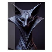 Geometric Feline Sculpture Glass Wall Art – Futuristic Abstract Cat UV Print-KAFCD046