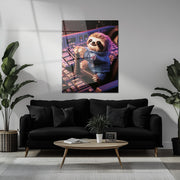 Astronaut Sloth Glass Wall Art – Cute Space Explorer UV Print Design-KAFCD047