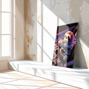 Astronaut Sloth Glass Wall Art – Cute Space Explorer UV Print Design-KAFCD047